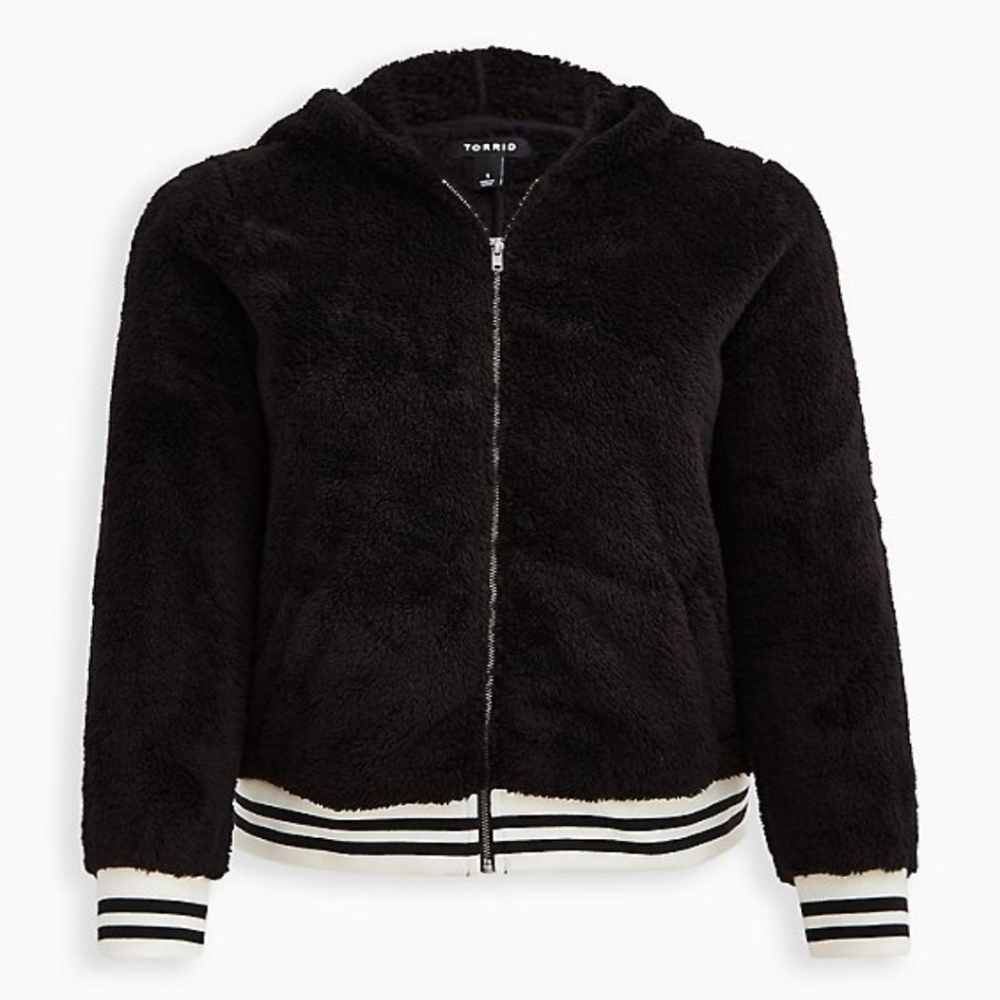 Torrid NWT size 1 Black faux fur bomber zip up - CUTER!!! Varsity